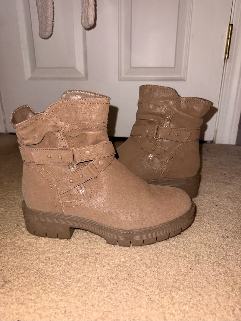 Maurices Tan Ankle Buckle Combat Boots